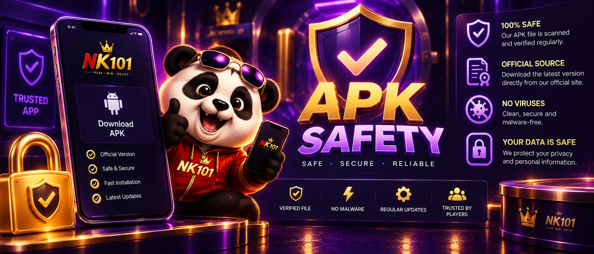 NK101 APK सुरक्षा: आधिकारिक स्रोत, स्क्रिन लक, unknown sources बन्द